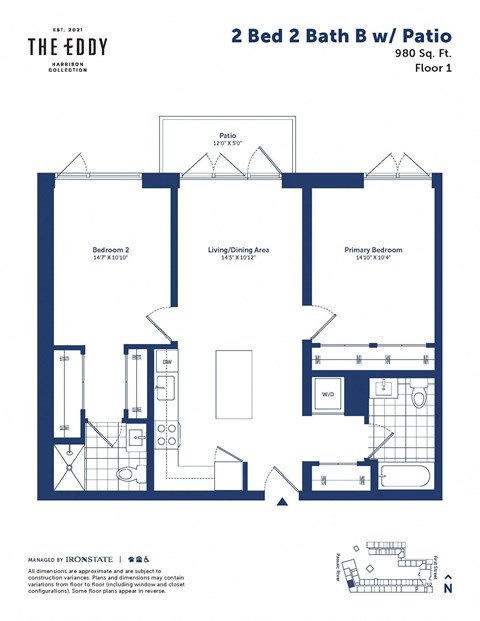 the floor plan of 2 bed 2 bath bw apt
